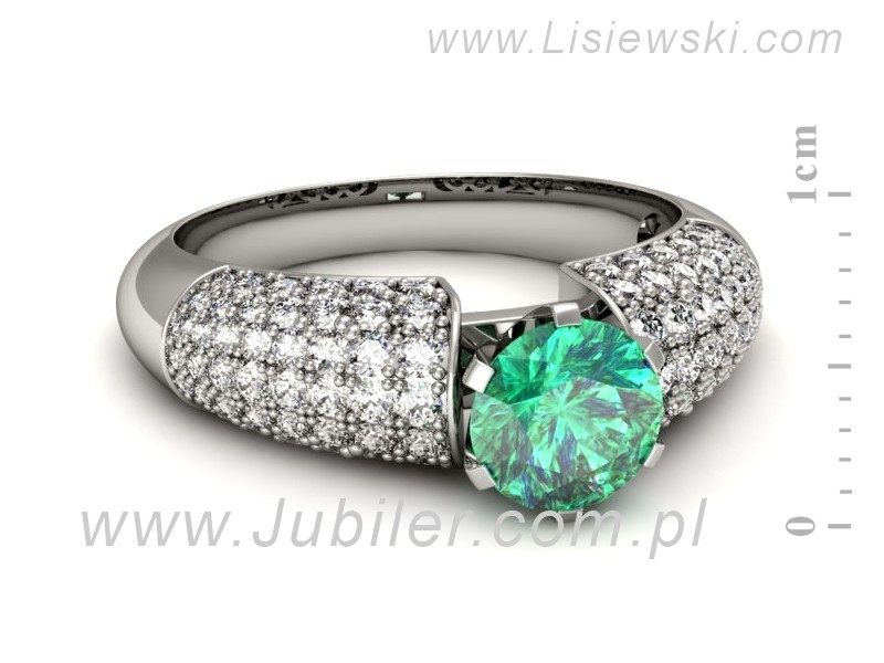 Złoty pierścionek ze szmaragdem z brylantami - p15019bsm — zdjęcie 2