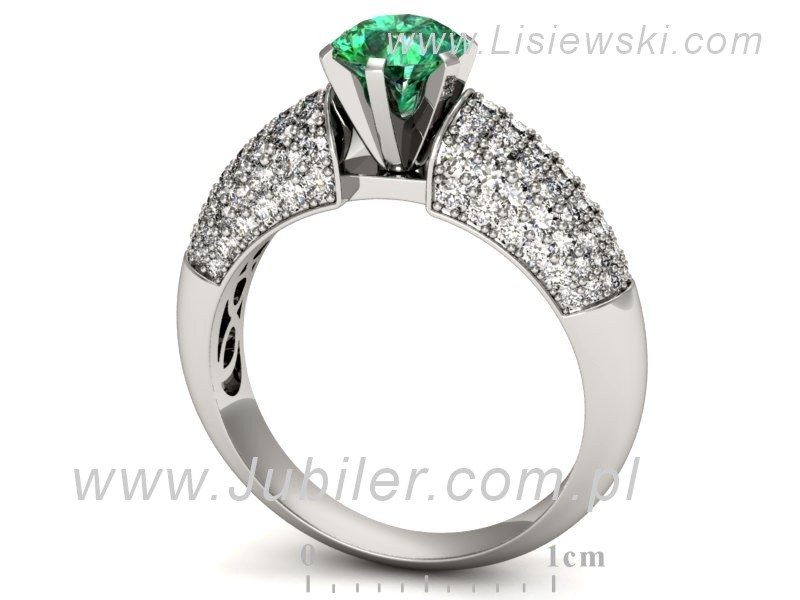 Złoty pierścionek ze szmaragdem z brylantami - p15019bsm — zdjęcie 3