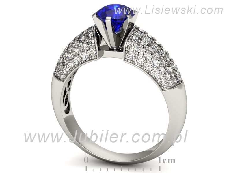 Pierścionek z szafirem z brylantami białe złoto - p15019bszc — zdjęcie 3