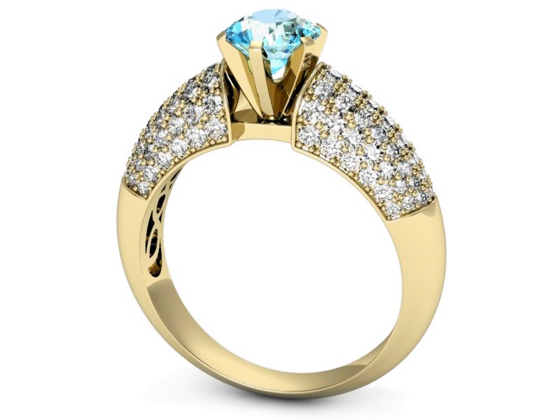 Pierścionek z topazem i brylantami żółte złoto - p15019za — zdjęcie 3
