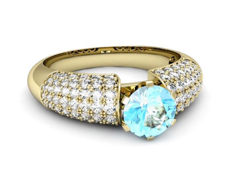 Pierścionek z topazem i brylantami żółte złoto - p15019za — zdjęcie 2