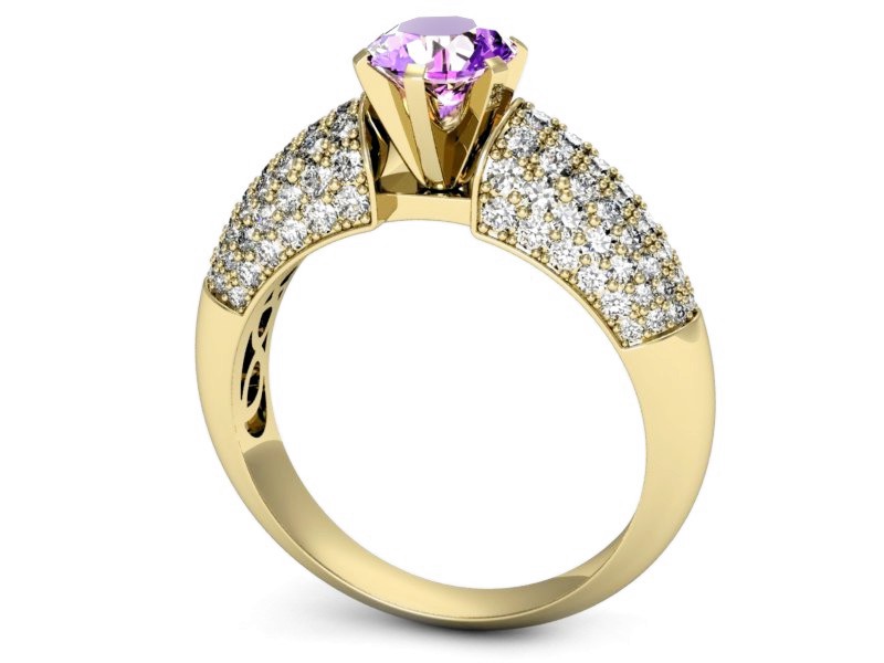 Pierścionek ametyst i brylanty żółte złoto - p15019zat — zdjęcie 3