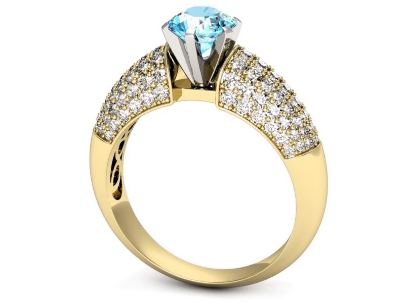 Pierścionek topaz i brylanty białe i żółte złoto - p15019zba — zdjęcie 3