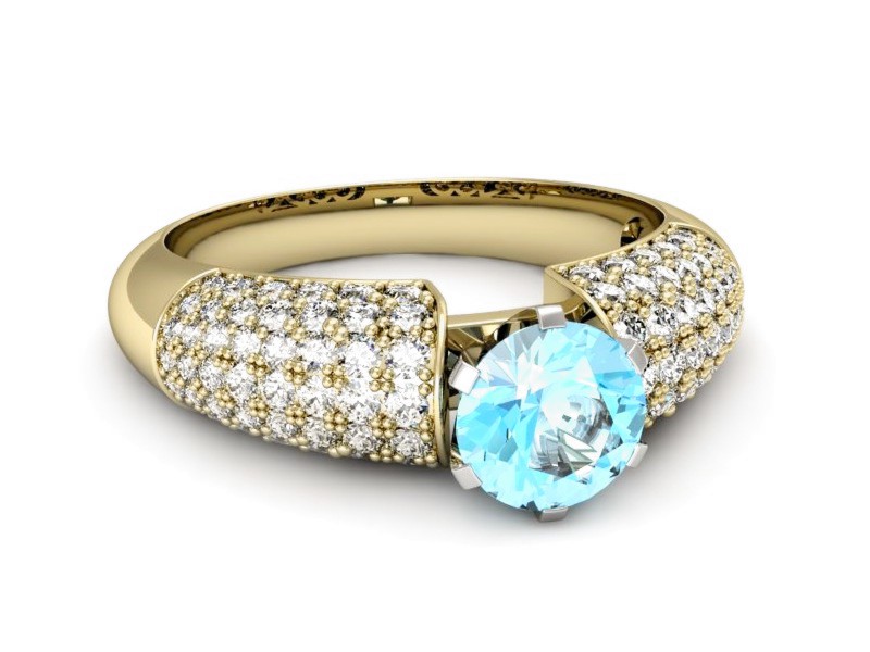 Pierścionek topaz i brylanty białe i żółte złoto - p15019zba — zdjęcie 2