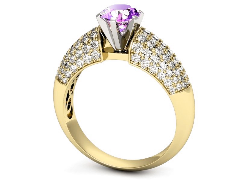 Pierścionek ametyst brylanty żółte białe złoto - p15019zbat — zdjęcie 3