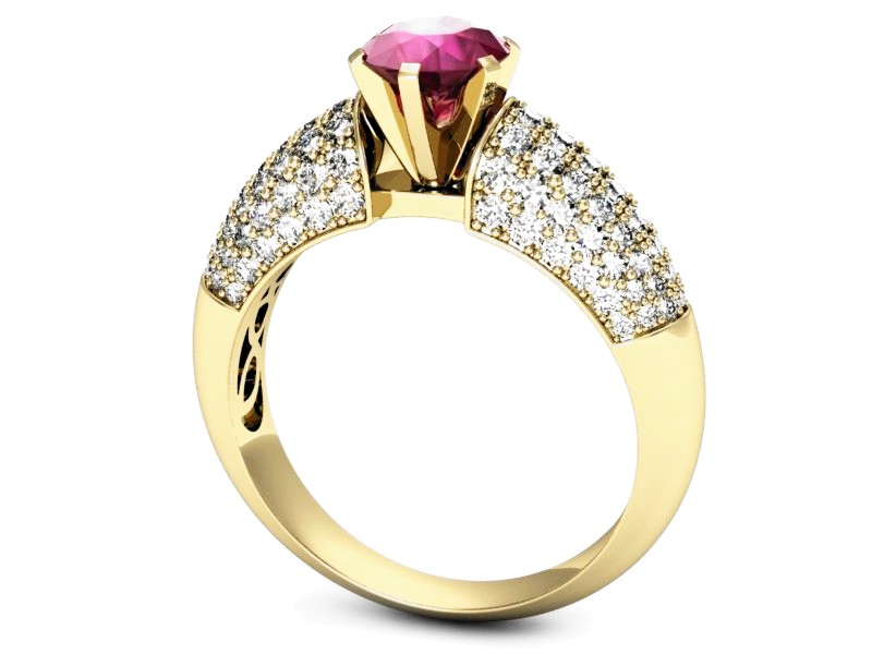 Pierścionek z rubinem i brylantami żółte złoto - p15019zr — zdjęcie 3