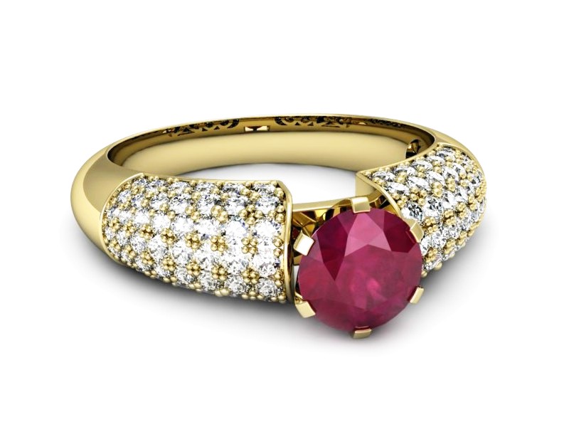 Pierścionek z rubinem i brylantami żółte złoto - p15019zr — zdjęcie 2