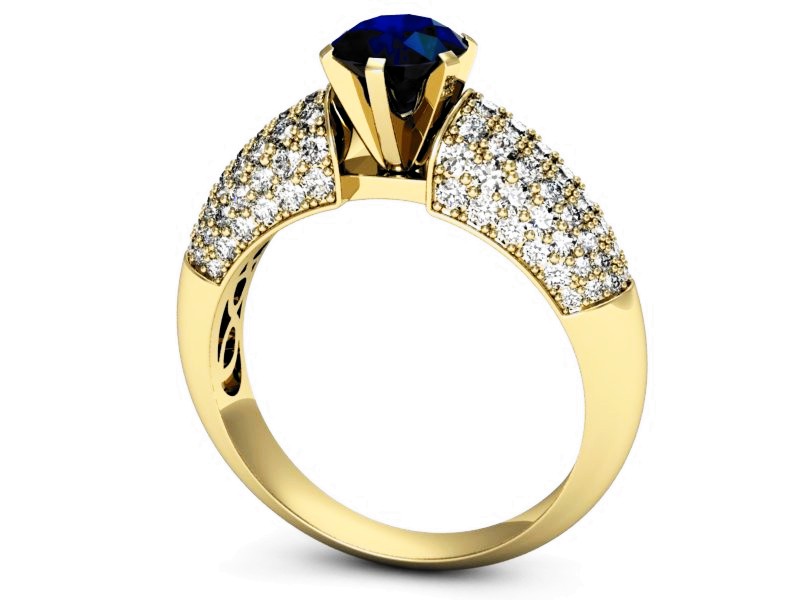 Pierścionek z szafirem i brylantami żółte złoto - p15019zsz — zdjęcie 3