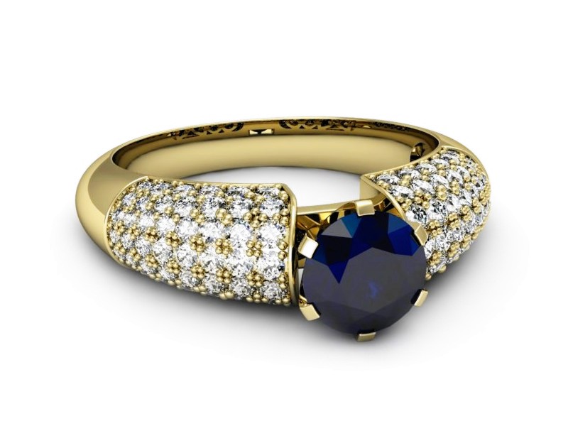Pierścionek z szafirem i brylantami żółte złoto - p15019zsz — zdjęcie 2
