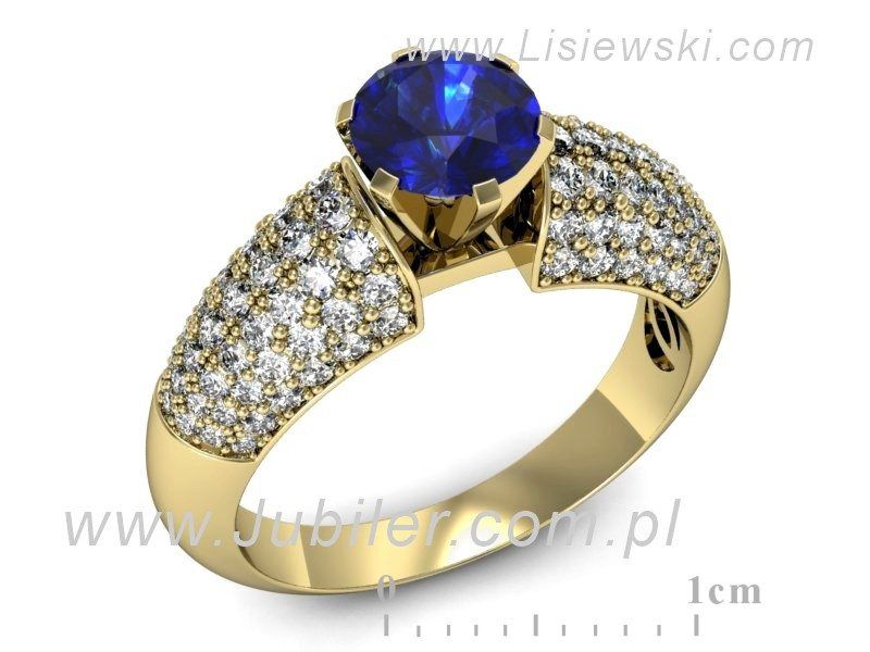 Złoty pierścionek z szafirem i diamentami złoto proba 585 - p15019zszc