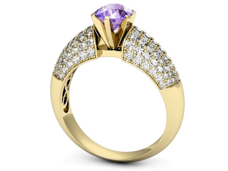 Pierścionek z tanzanitem i brylantem żółte złoto - p15019zt — zdjęcie 3