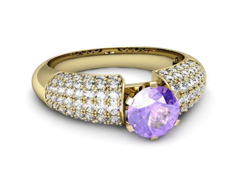 Pierścionek z tanzanitem i brylantem żółte złoto - p15019zt — zdjęcie 2