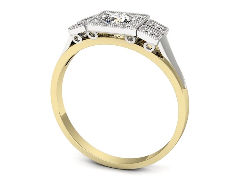 Pierścionek z diamentami żółte białe złoto - P15021bzbr_P_G — zdjęcie 3