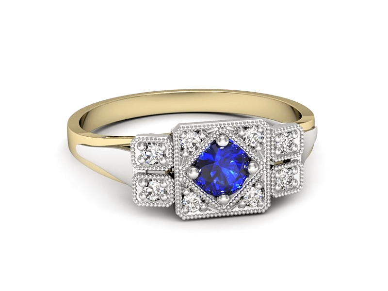 Pierścionek z szafirem i diamentami - p15021zbszc — zdjęcie 2