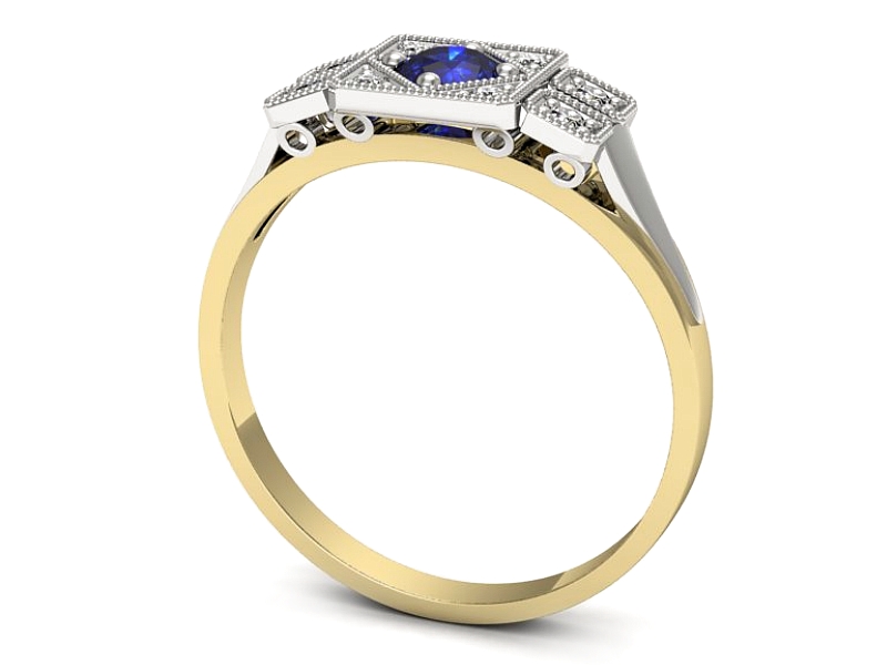 Pierścionek z szafirem i diamentami - p15021zbszc — zdjęcie 3