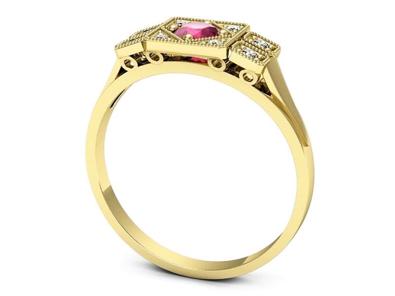 Złoty pierścionek z rubinem i brylantem złoto 585 - p15021zr - 2