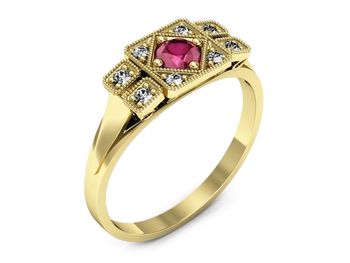 Złoty pierścionek z rubinem i brylantem złoto 585 - p15021zr - 1