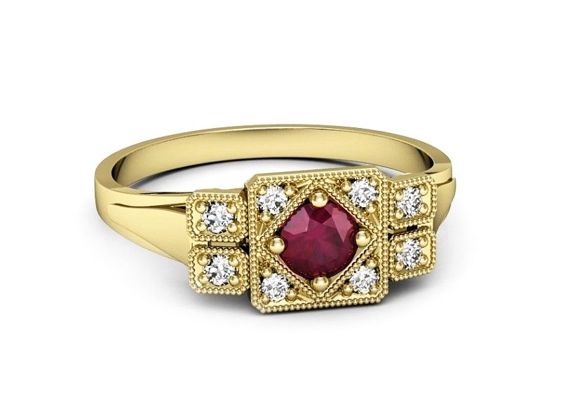 Złoty pierścionek z rubinem i brylantem złoto 585 - p15021zr - 3