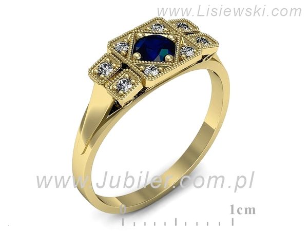Złoty Pierścionek z szafirem i brylantami zloty proba 14k - p15021zsz- 1