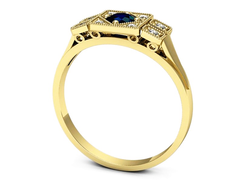 Złoty pierścionek z szafirem i brylantami - p15021zsz — zdjęcie 3