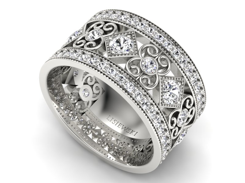 Pierścionek obrączka z diamentami białe złoto - p15022b — zdjęcie 3