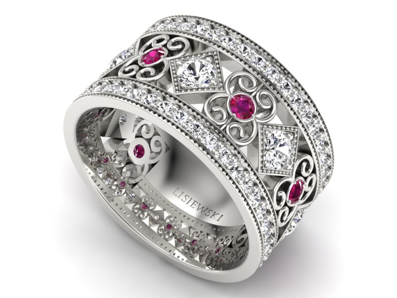Pierścionek z brylantami białe złoto z rubinami - P15022brub — zdjęcie 3