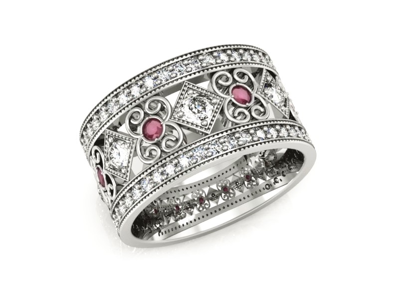 Pierścionek z brylantami białe złoto z rubinami - P15022brub — zdjęcie 4