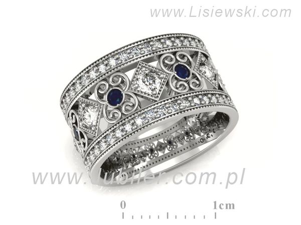 Pierścionek obrączka z brylantami z szafirami białe złoto 585 - P15022bszaf- 1