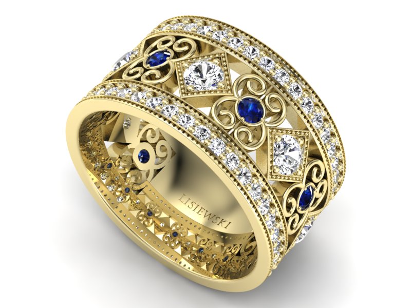Pierścionek obrączka z brylantami i szafirami - p15022zsz — zdjęcie 3