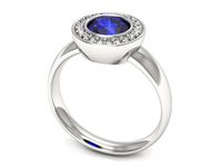 Pierścionek z szafirem i brylantami z białego złota 585 - p15023bszc- 3