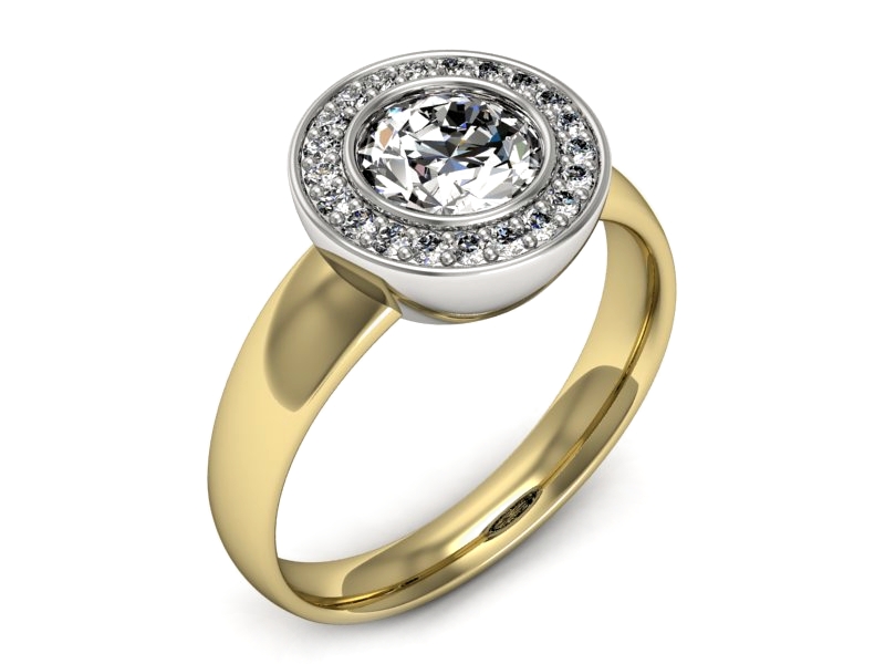 Pierścionek z brylantami białe żółte złoto - P15023bz_SI_H