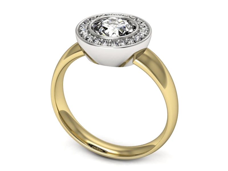 Pierścionek z brylantami białe żółte złoto - P15023bz_SI_H — zdjęcie 3