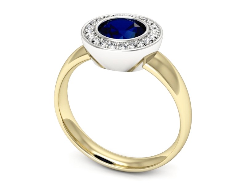 Złoty pierścionek z szafirem i brylantami - p15023zbsz — zdjęcie 3