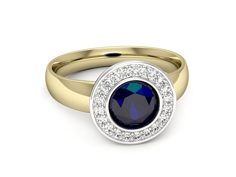 Złoty pierścionek z szafirem i brylantami - p15023zbsz — zdjęcie 2
