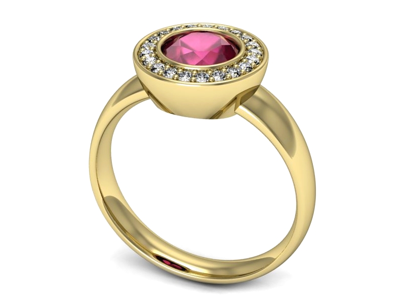 Pierścionek z rubinem i brylantami żółte złoto - p15023zr — zdjęcie 3