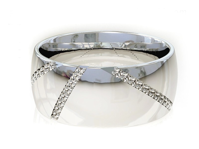 Pierścionek obrączka z brylantami białe złoto - P15027b — zdjęcie 2
