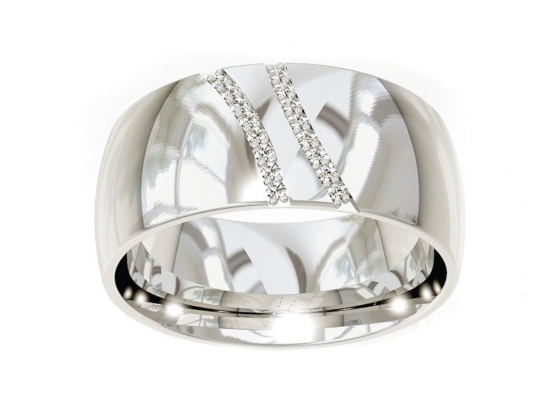 Pierścionek obrączka z brylantami białe złoto - P15028b — zdjęcie 3