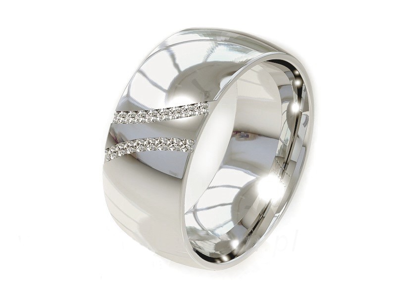 Pierścionek obrączka z brylantami białe złoto - P15028b