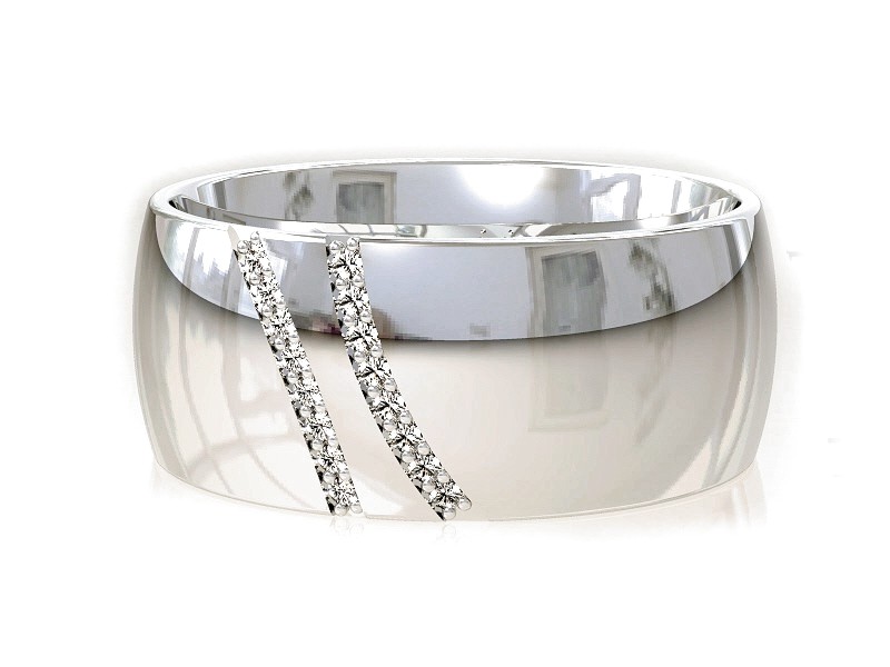 Pierścionek obrączka z brylantami białe złoto - P15028b — zdjęcie 2