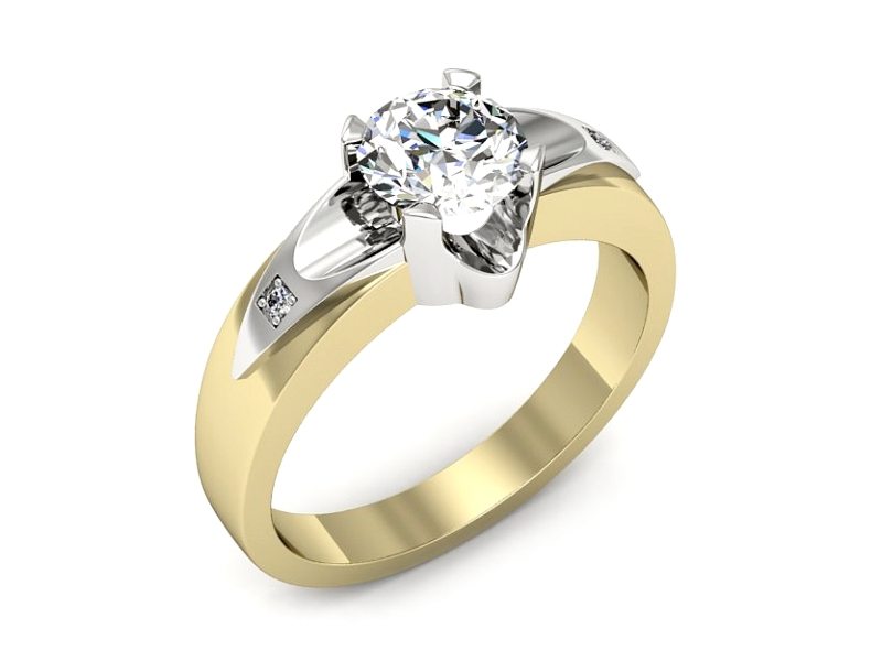 Pierścionek z brylantami białe żółte złoto - P15030zbbr_P_F