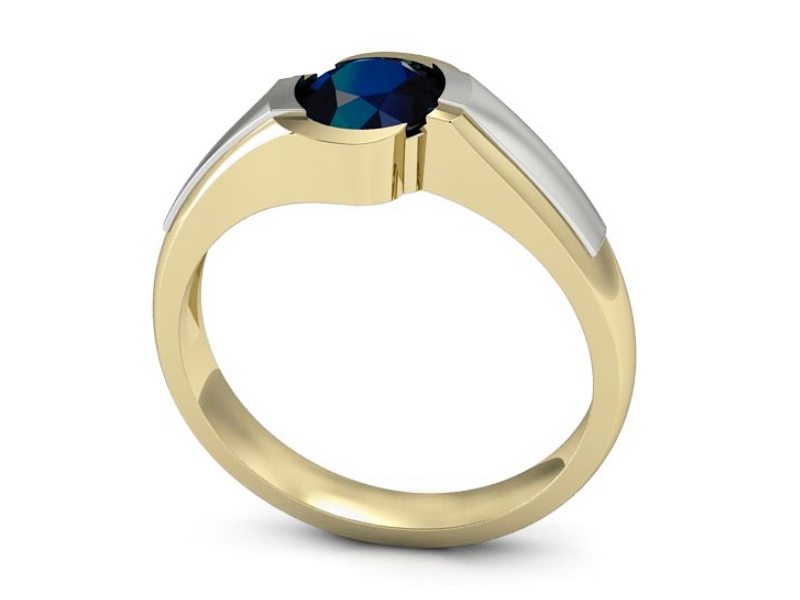 Pierścionek z szafirem białe i żółte złoto - P15032bzsz — zdjęcie 3