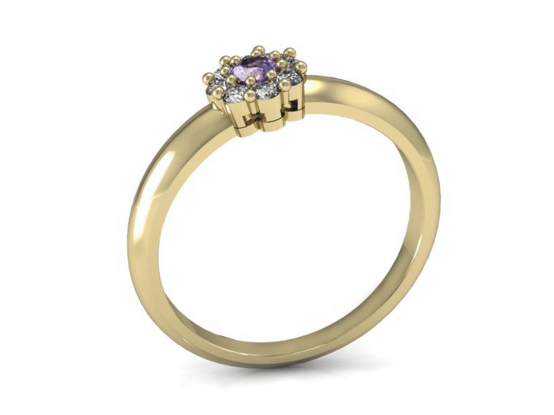 Pierścionek z tanzanitem i brylantem żółte złoto - p15034zt — zdjęcie 3