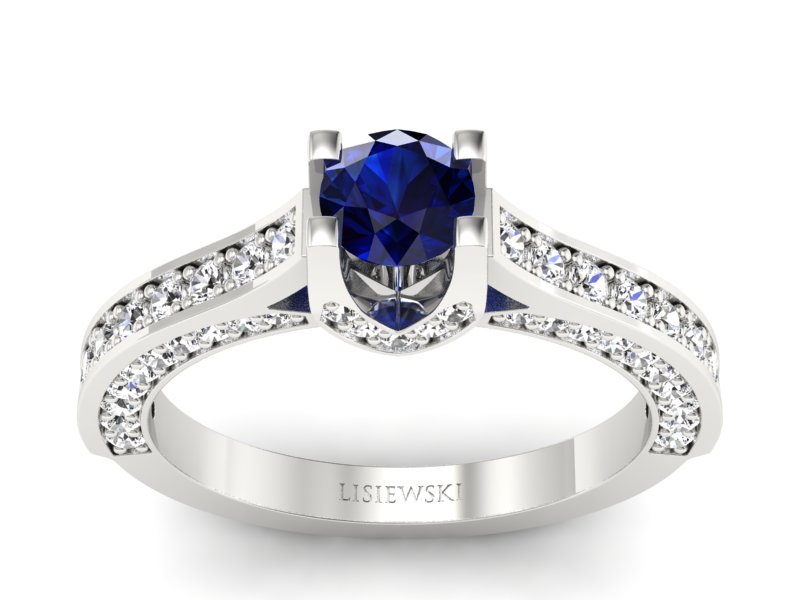 Złoty pierścionek z szafirem i brylantami - p15035bsz