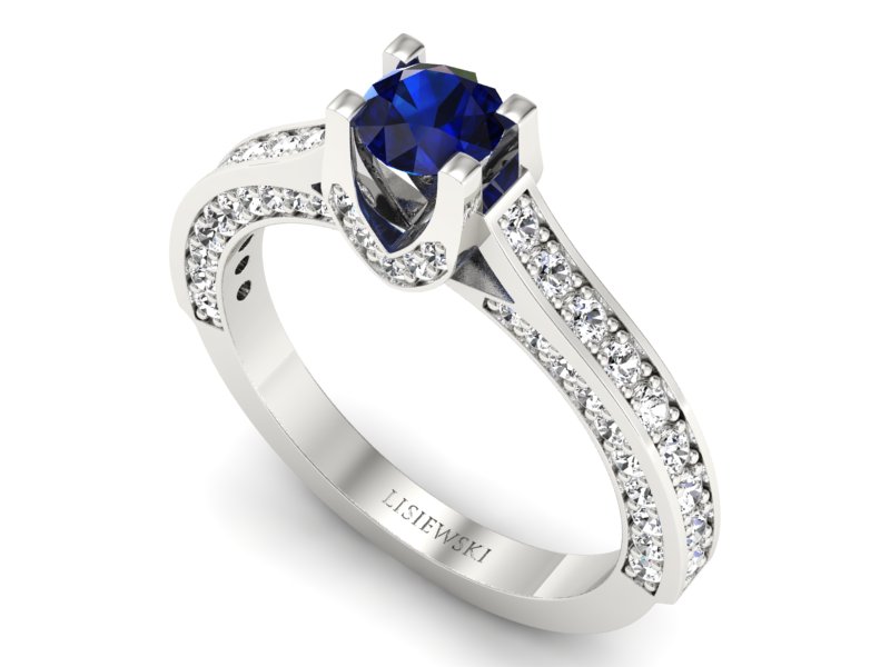 Złoty pierścionek z szafirem i brylantami - p15035bsz — zdjęcie 3