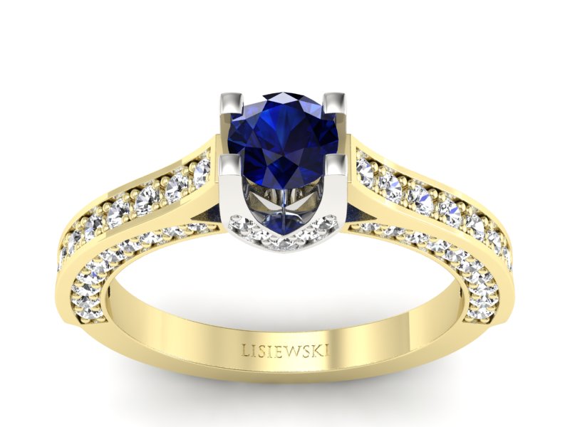 Pierścionek zaręczynowy z szafirem i brylantami - p15035zbsz