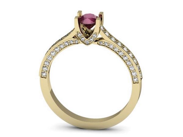 Złoty pierścionek z rubinem i brylantami - p15035zr