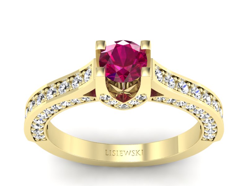 Złoty pierścionek z rubinem i brylantami - p15035zr