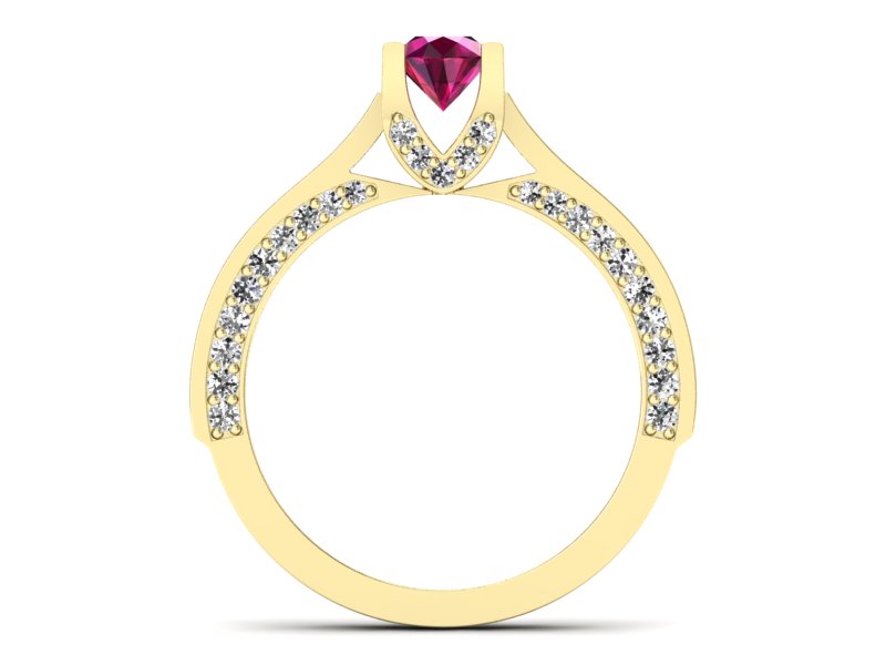 Złoty pierścionek z rubinem i brylantami - p15035zr — zdjęcie 2