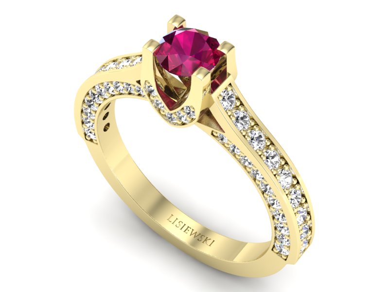 Złoty pierścionek z rubinem i brylantami - p15035zr — zdjęcie 3