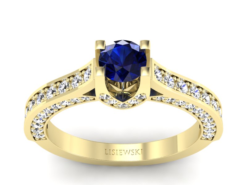 Pierścionek z szafirem i brylantami żółte złoto - p15035zsz